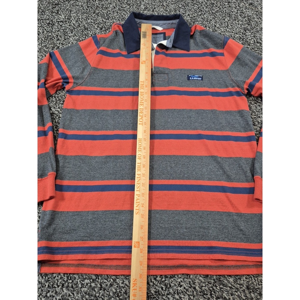 Vintage LL Bean Shirt Mens Medium Orange Gray Rugby Striped Polo Cotton 90s - Picture 6 of 8
